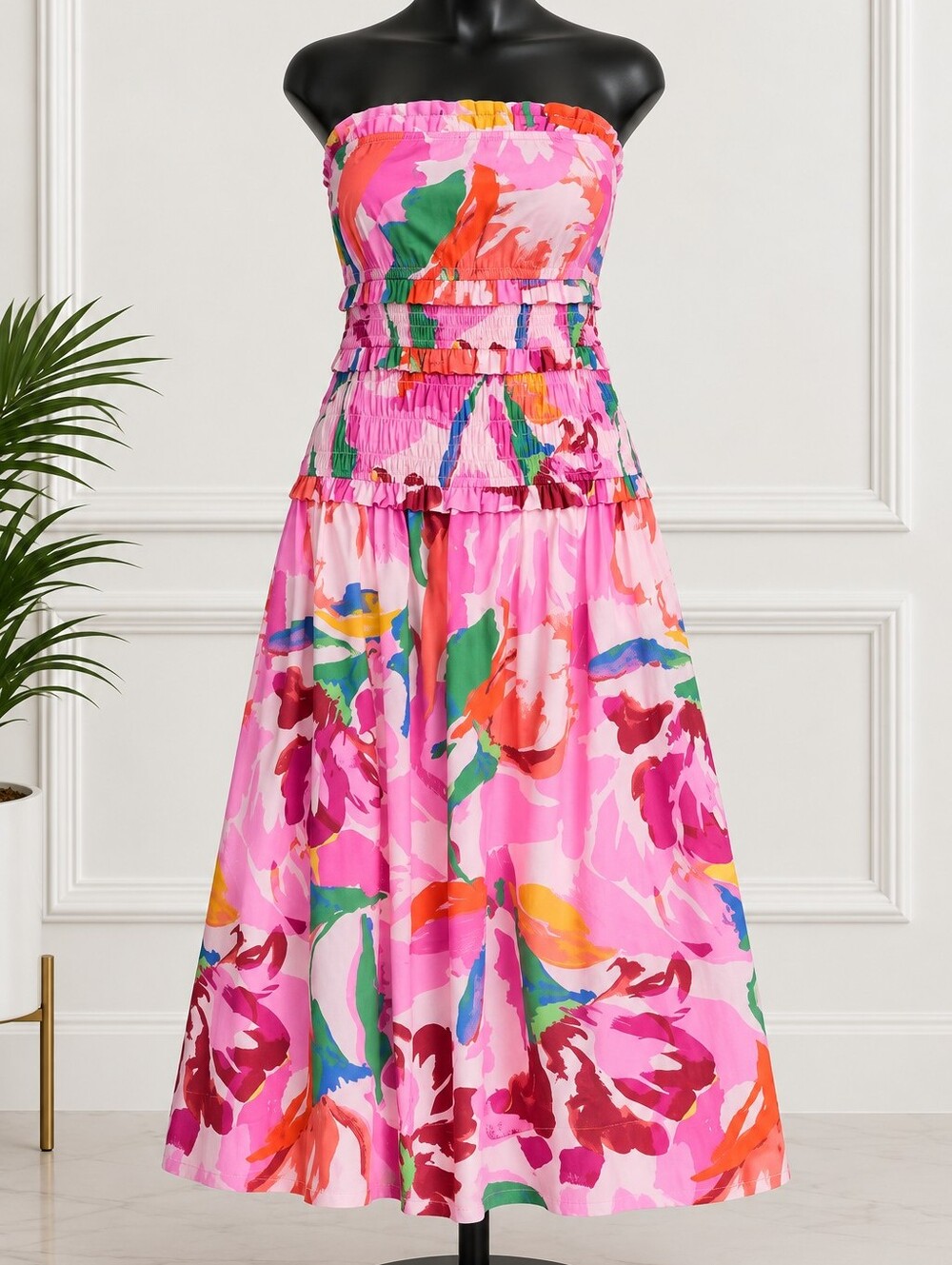 Free Assembly Strapless Pink Floral Dress
